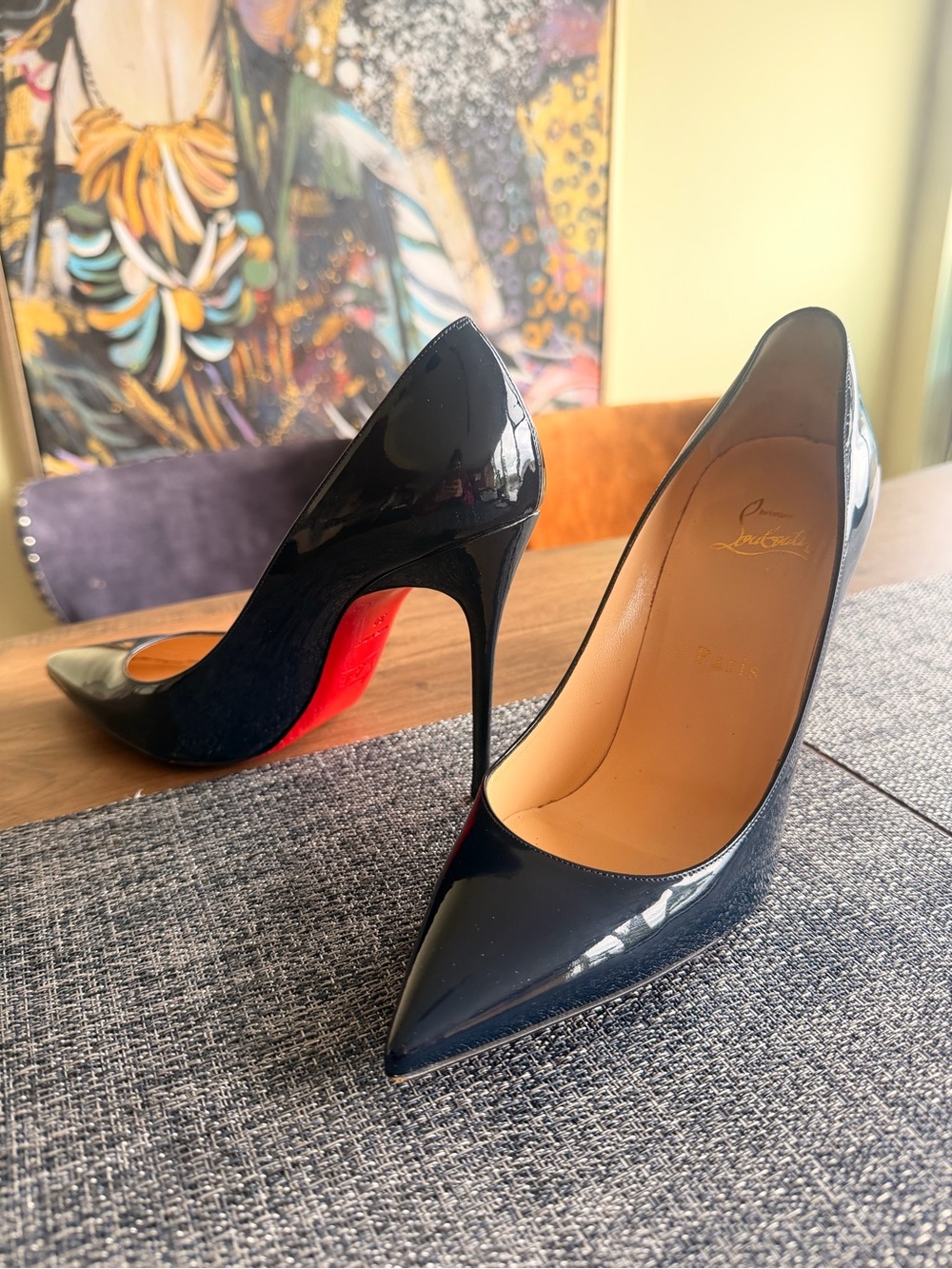 Christian Louboutin Black Patent Pointed-Toe Stiletto Pumps with Red Sole